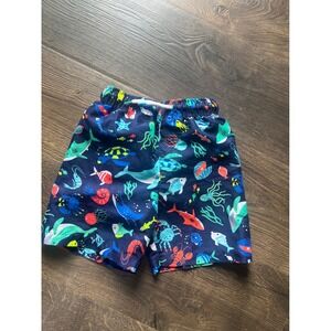 Lightning Bug‎ Boys Navy Sea Life Shark Whale Print Swim Trunks Size 4T